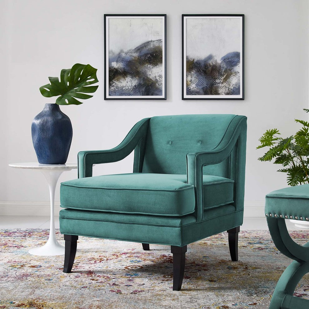 Concur Button Tufted Upholstered Velvet Armchair