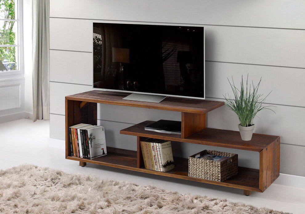60" Rustic Solid Wood TV Stand Console Entertainment Center, Amber