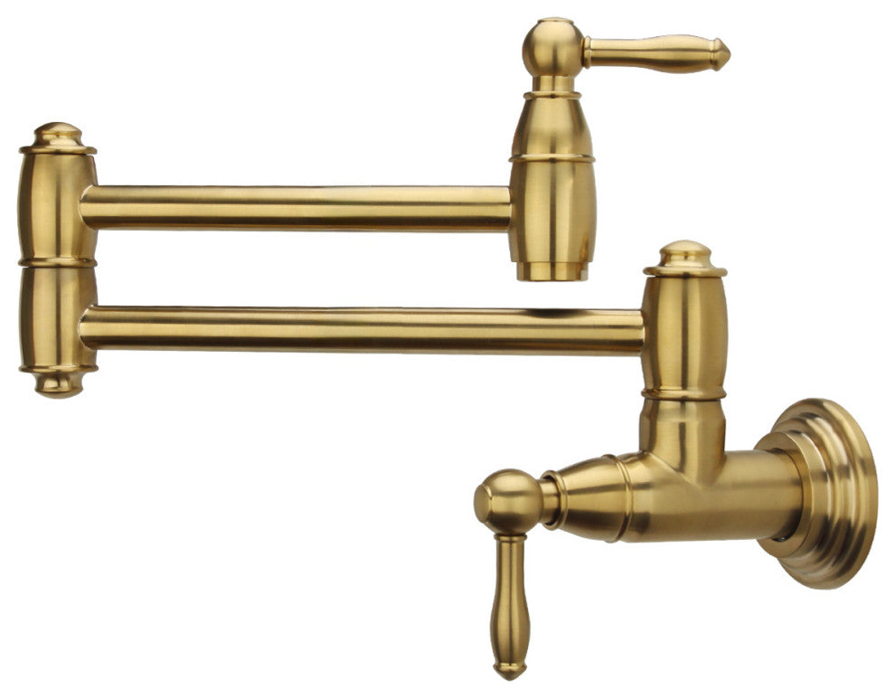 Brass Swing Arm Pot Filler - Wall Mount Water Faucet Built over Dog Food Bowls, Brushed Gold