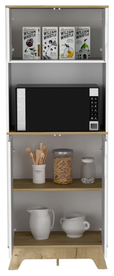 Microwave Tall Cabinet Wallas, Kitchen, Light Oak / White