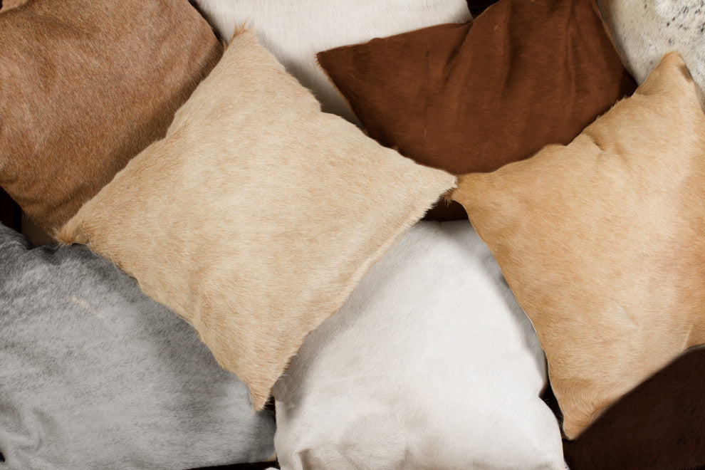 18"x18" Torino Cowhide Pillows, Set of 2, Tan
