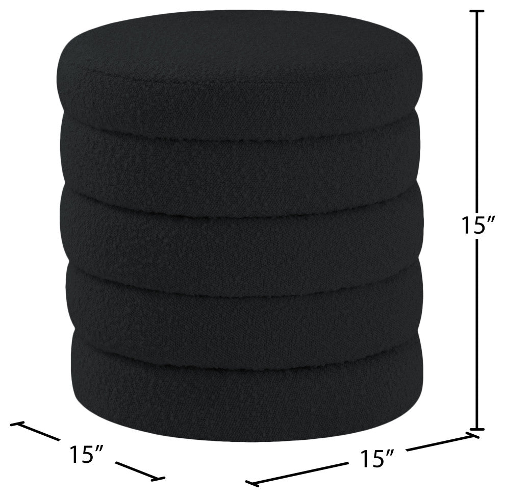 Aphia Boucle Fabric Upholstered Ottoman, Black, Ottoman / Stool