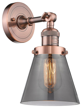 Small Cone 1-Light Sconce, Smoked Glass, Antique Copper