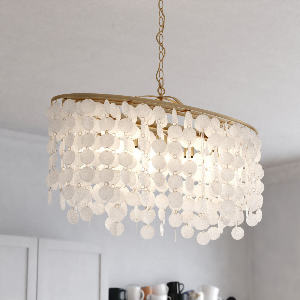 Elsa Capiz Shell 36" 5 Light Linear Chandelier Natural Brass