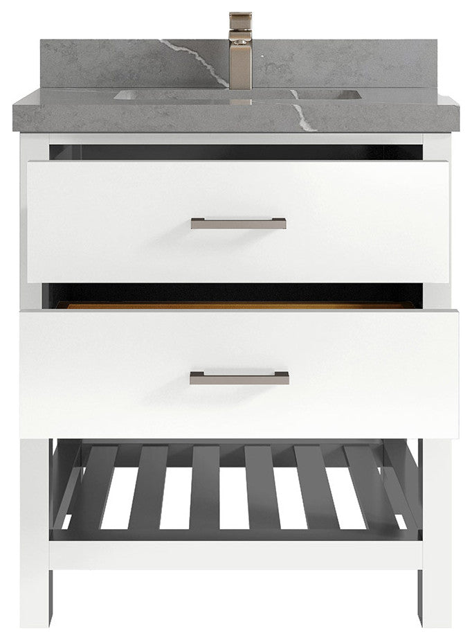 Parker 30 Single Sink Bath Vanity in White 2" Piatra Gray