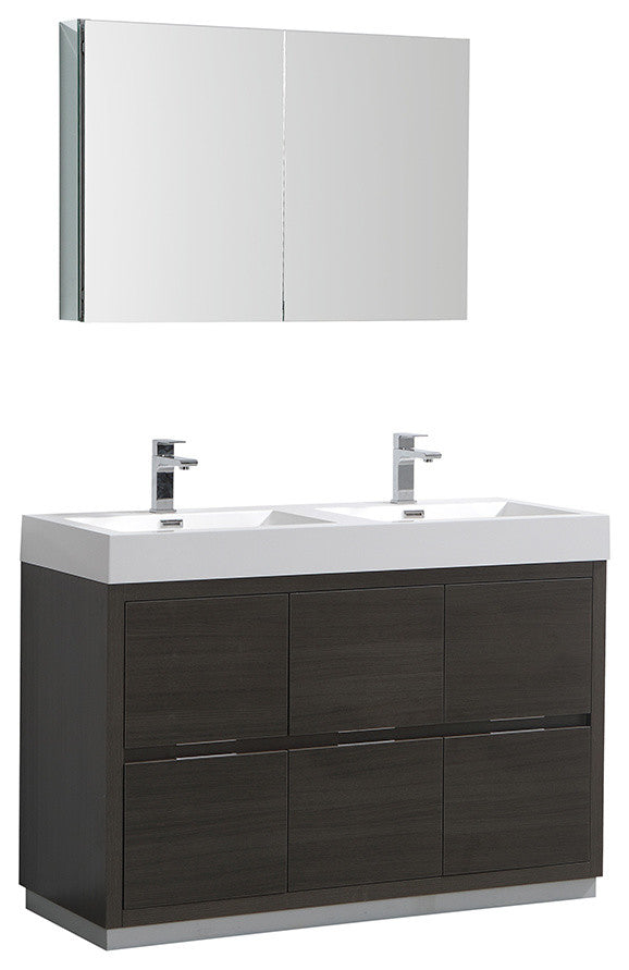 Valencia 48" Gray Oak Free Standing Double Sink Vanity, Faucet FFT3071BN