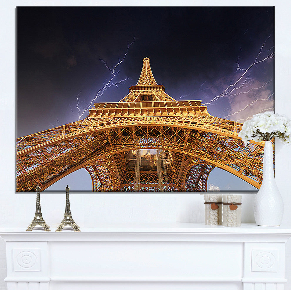 "Storm Above Paris Eiffel Tower in Paris" Cityscape Wall Art, 40"x20"