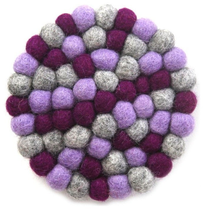Felt Ball Coasters, Set of 4, Purples