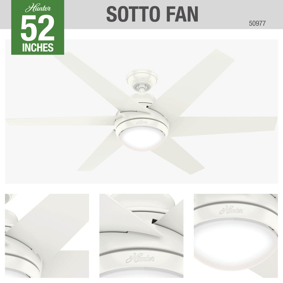 Hunter 52" Sotto Ceiling Fan With LED Light Kit and Remote, Fresh White