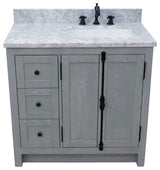 37" Vanity, Gray Ash With White Carrara Top, Right Doors/Right Rectangle Sink