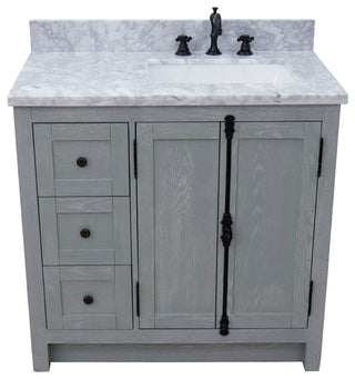 37" Vanity, Gray Ash With White Carrara Top, Right Doors/Right Rectangle Sink