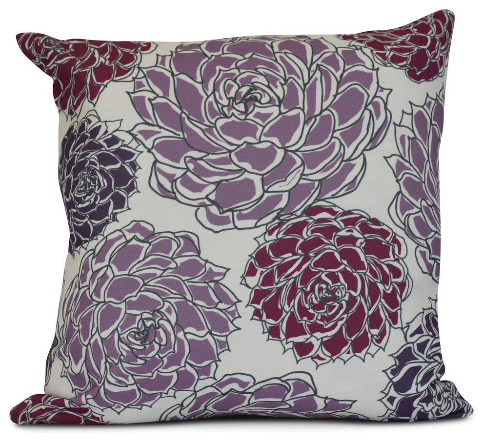 16x16" Floral Outdoor Pillow, Purple