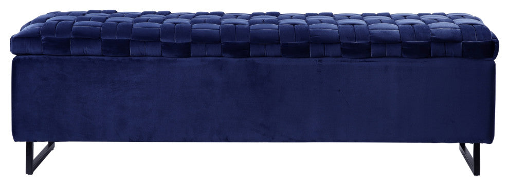 Inspired Home Johnathan Storage Bench Upholstered, Navy Velvet