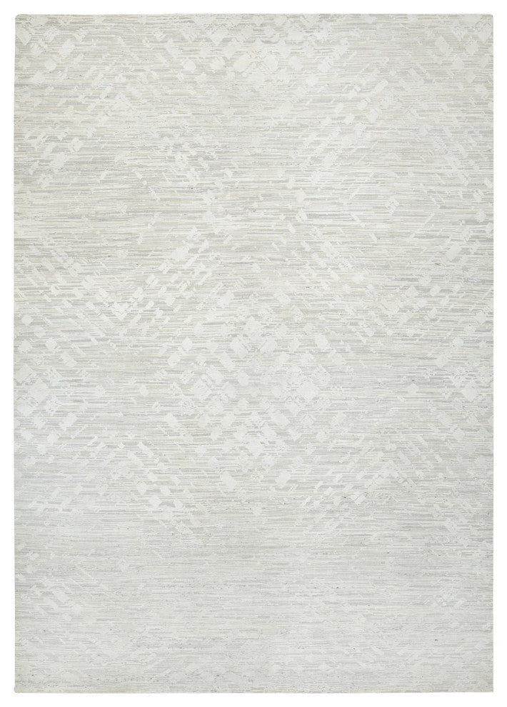Light Gray Natural Wool Hand Knotted Modern Design Oversized Rug, 14'0"x19'9"