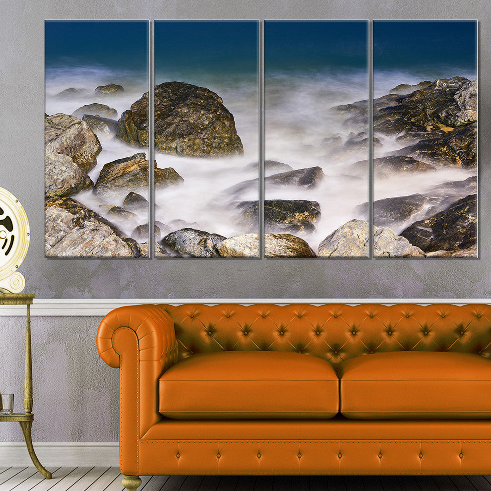 "Rocky Waves At Haeundae Coast Busan" Seascape Wall Art, 4 Panels, 48"x28"