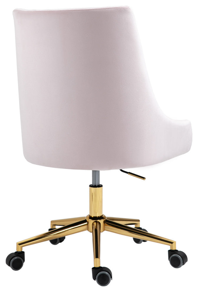 Karina Swivel and Adjustable Velvet Upholstered Office Chair, Pink, Gold Base