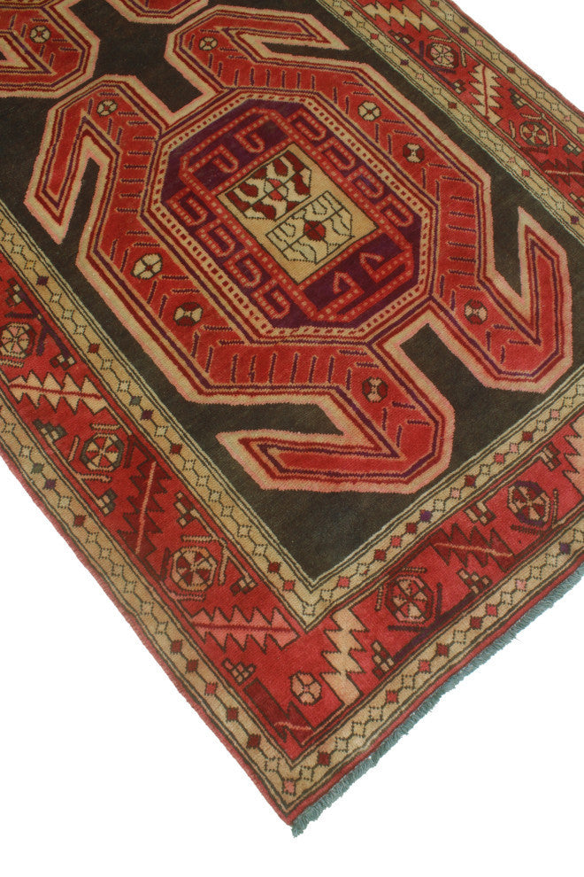 Fine Vintage Distressed Houerv Charcoal/Rust Runner, 4'0x9'6