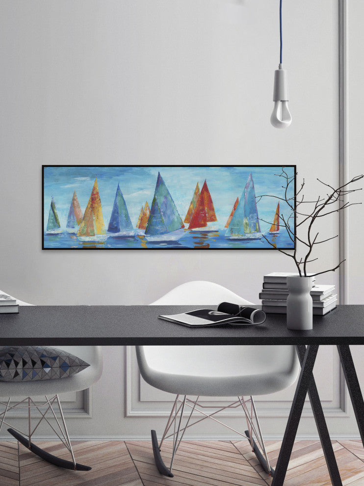 "Colorful Sails" Floater Framed Painting Print on Canvas, 30x10