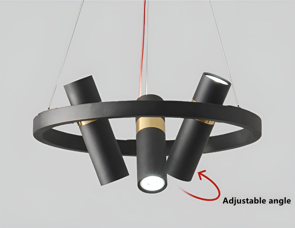Celerina/Schlarigna | Round Black Metal LED Pendant Light, 3 Heads, Warm Light