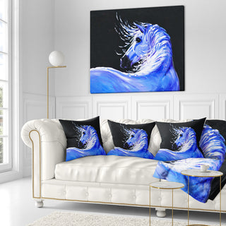Blue Horse Acrylic Art Abstract Throw Pillow, 16"x16"