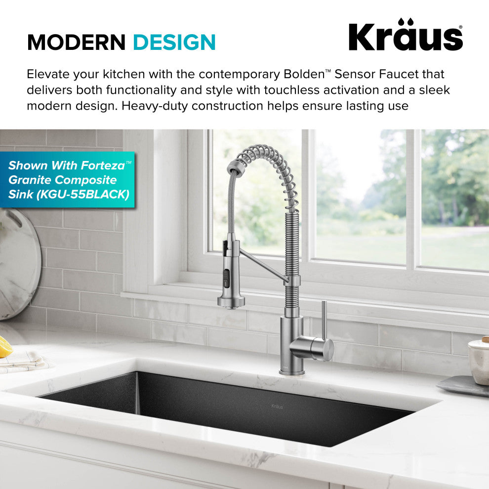 Bolden Commercial Style 2-Function Pull-Down 1-Handle 1-Hole Kitchen Faucet, Spot-Free Stainless Steel (Sensor Touchless)