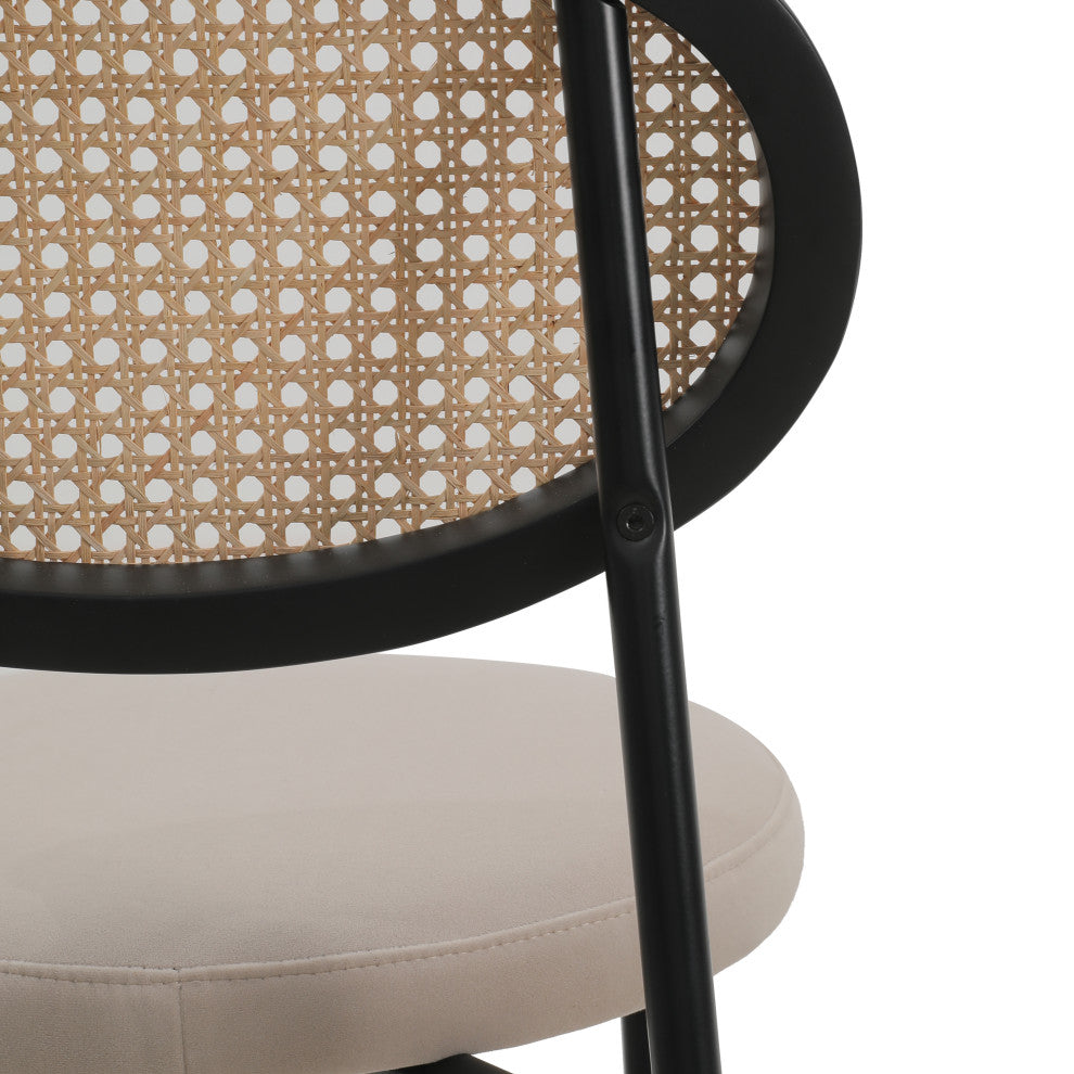 LeisureMod Euston Wicker Bar Stool With Black Steel Frame and Footrest, Beige