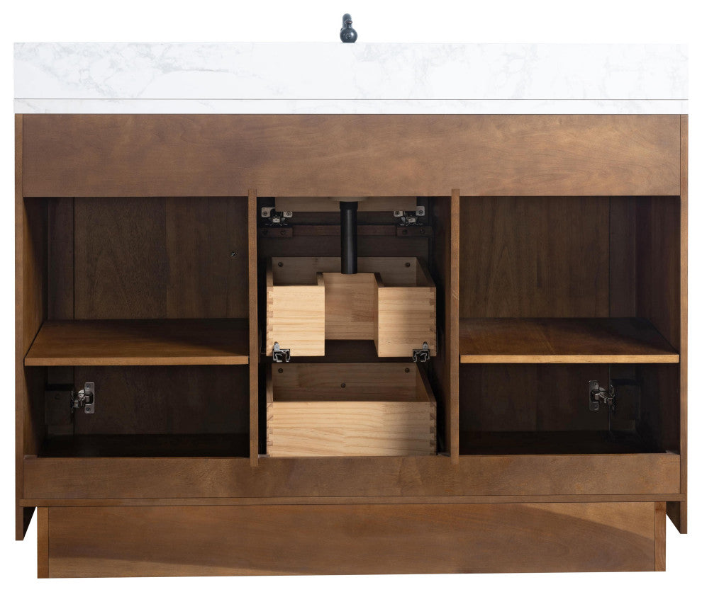 Vanity Art Bathroom Vanity With Sink, Tan, 48" Single, Arabescato White Engineered Marble Top