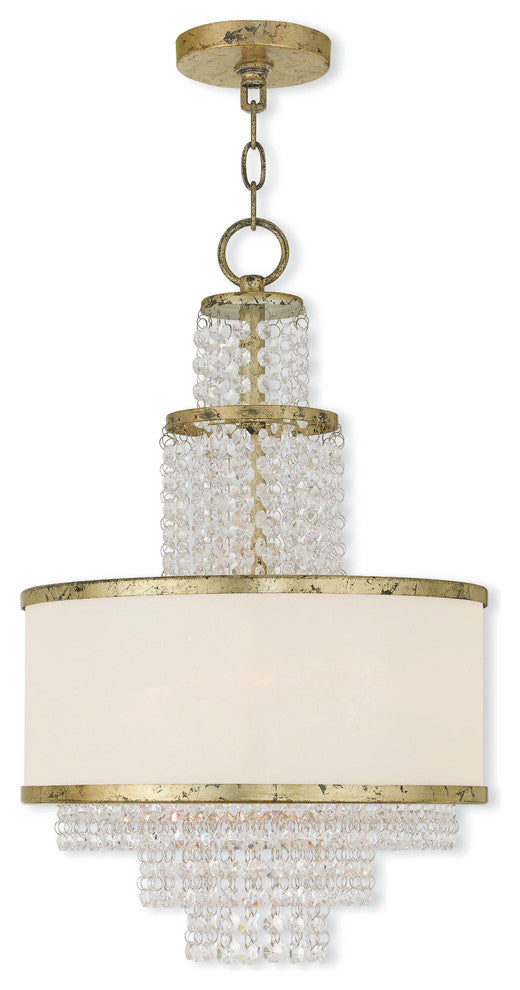 Mini Chandelier With Clear Crystals and Off-White Sheer Organza Shade