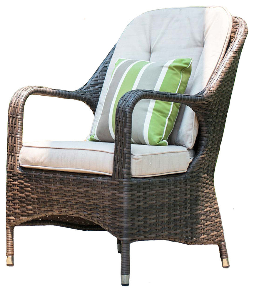 Liberatore Brown Wicker Dining Chairs With Beige Cushions, Set of 2