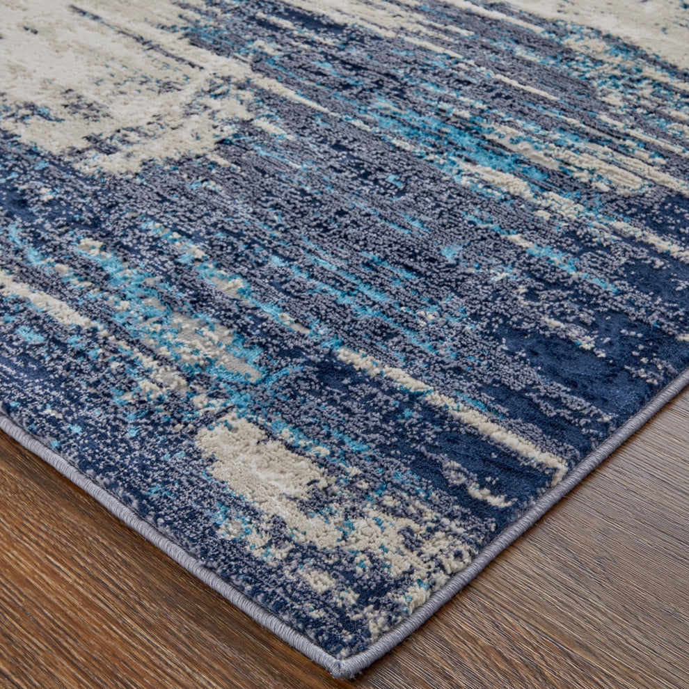 Weave & Wander Armada Contrasting Beige/Blue Rug, 5'x8'