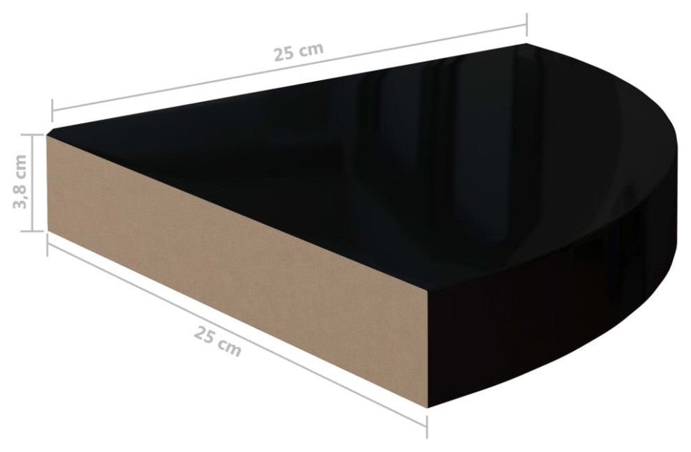 vidaXL Wall Corner Shelves Floating Corner Shelf 2 Pcs High Gloss Black MDF