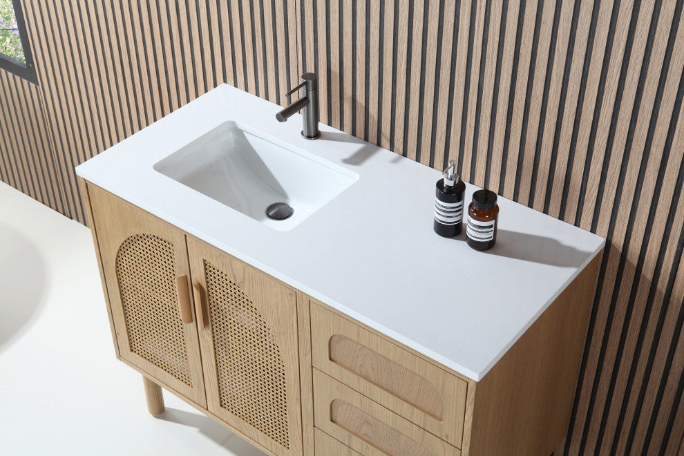 Nara Mid-Century Freestanding Bathroom Vanity, Pecan Oak, 48"