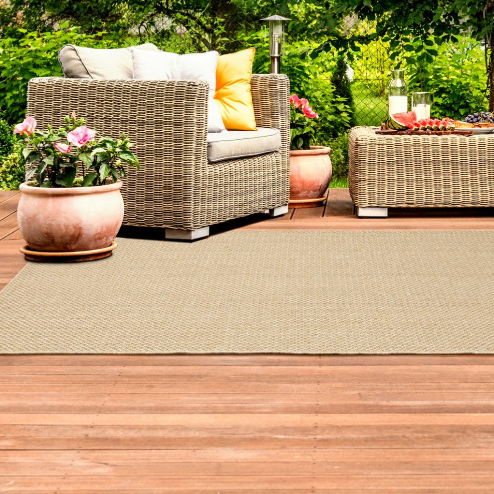 7"x10" Solid Sand Beige Indoor Outdoor Area Rug