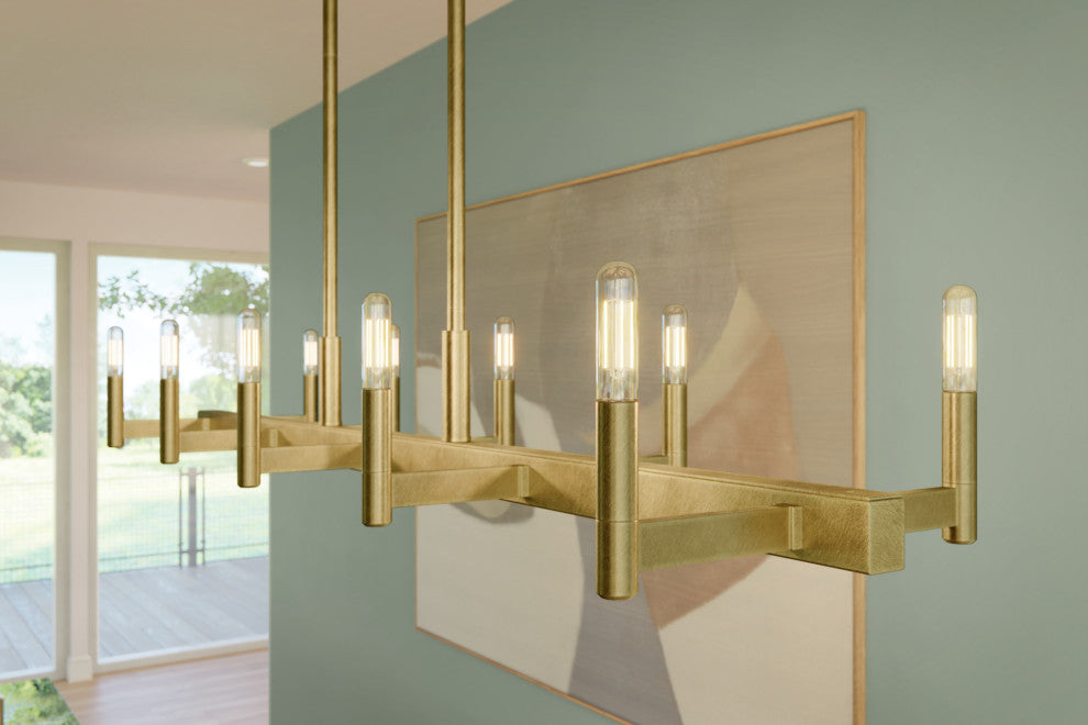 Erzo 50" 10 Light Linear Chandelier, Natural Brass