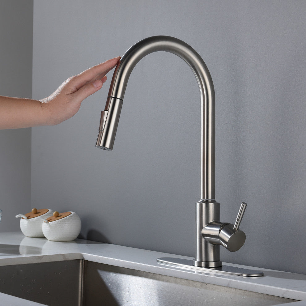 Wellfor Touch Kitchen Sink Faucet With Pull Down Sprayer, Single-Handle, Brushed Nickel