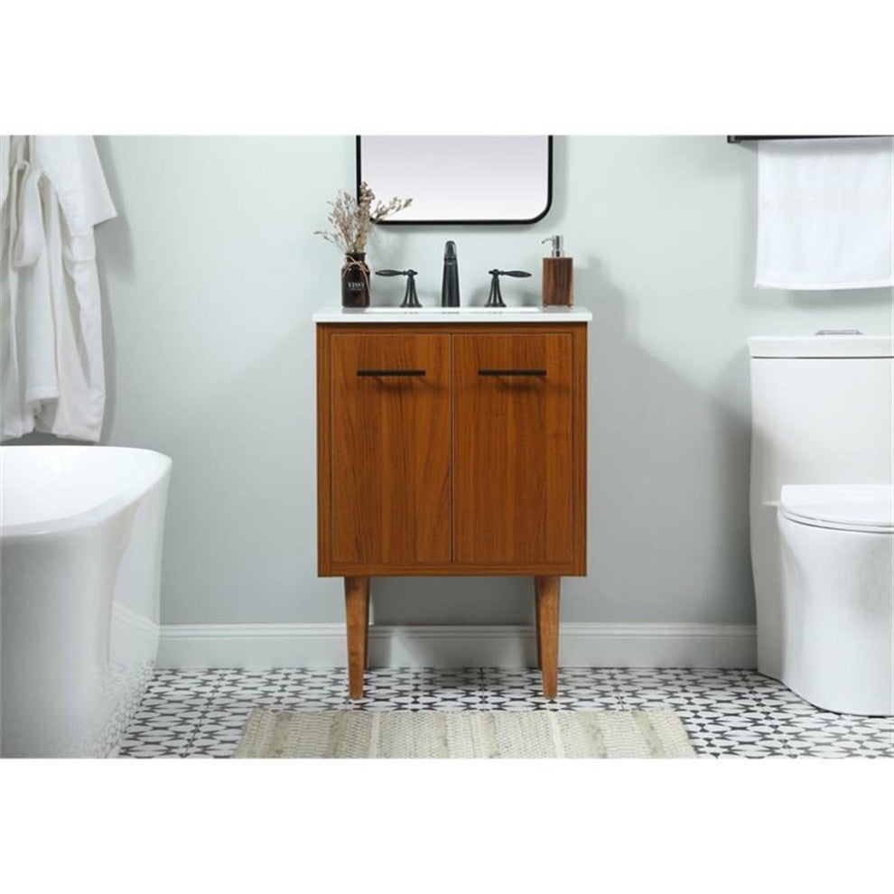 Elegant Decor Cyrus 24" Aluminum MDF Single Bathroom Vanity in Teak
