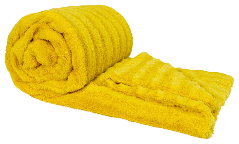 Derby Jumbo Over-Sized Double Sided Faux Fur Throw Blanket, Lemon, 60"x80"