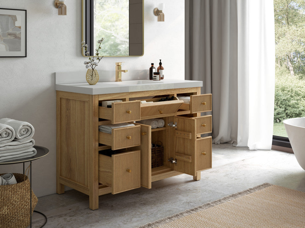 Sonoma 48 Single Sink Bath Vanity in Light Natural Teak with 1.5" Calacatta Laza