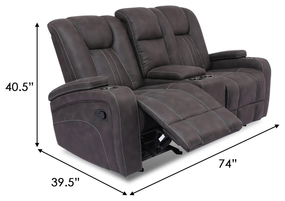 Benzara BM252439 Glider Recliner Loveseat, Lift Top Armrest/Cup Holders, Gray