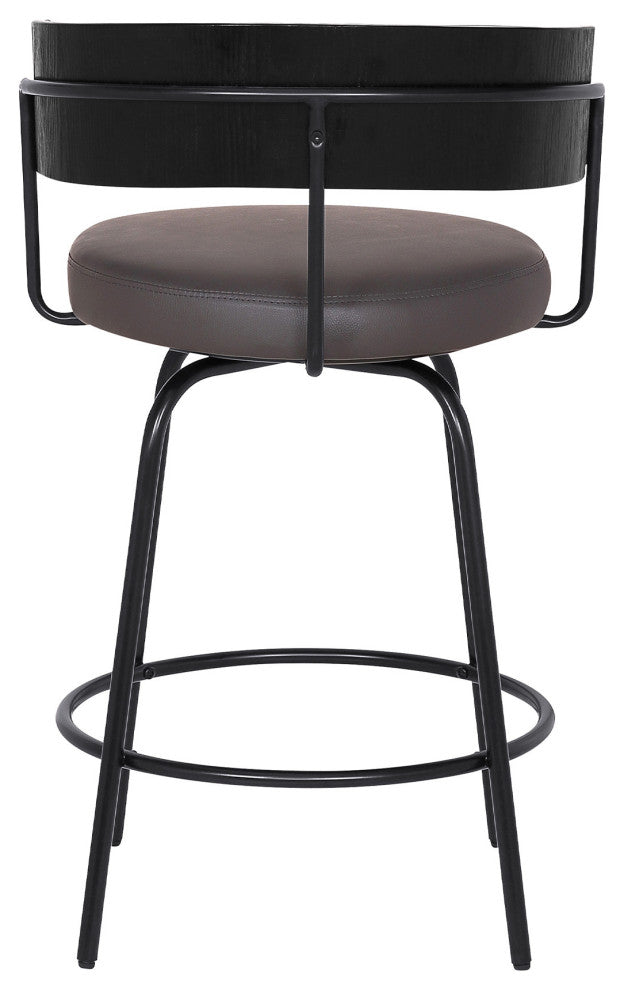 26" Gray Faux Leather Modern Swivel Bar Stool