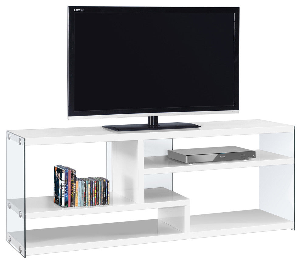 Tv Stand, 60"L , Glossy White With Tempered Glass