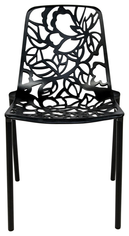 LeisureMod Devon Outdoor Dining Set with Glass Table and 2 Chairs, Black