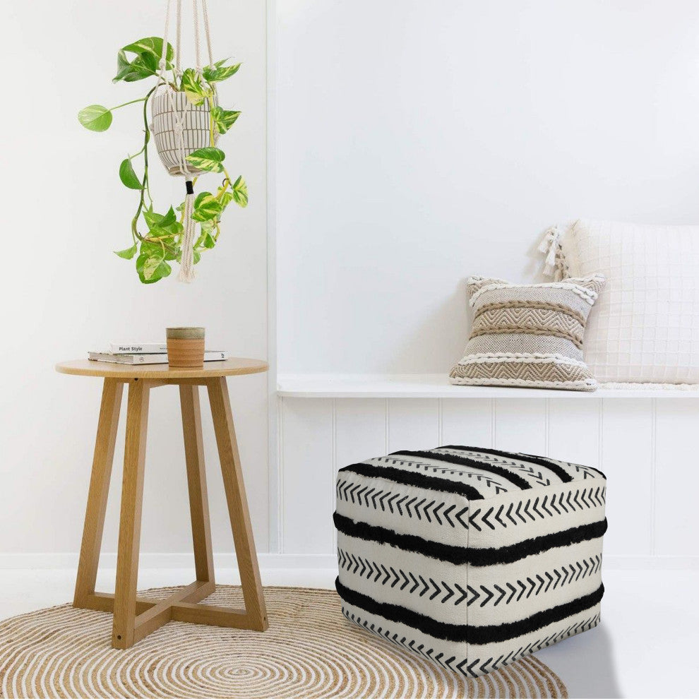 Textured Chevron Stripe Pouf Ottoman