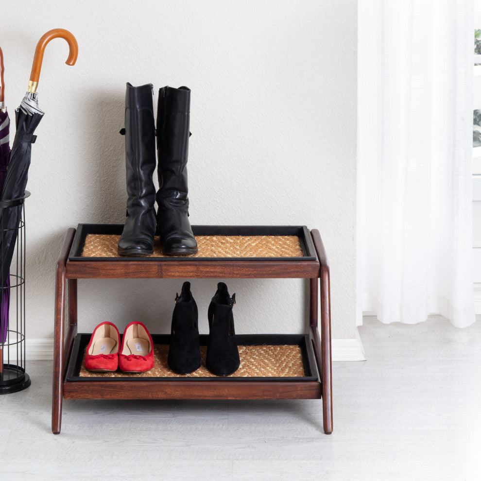 Double-Tier Brown Stand With 2-Pair Rubber Boot Trays Mersey
