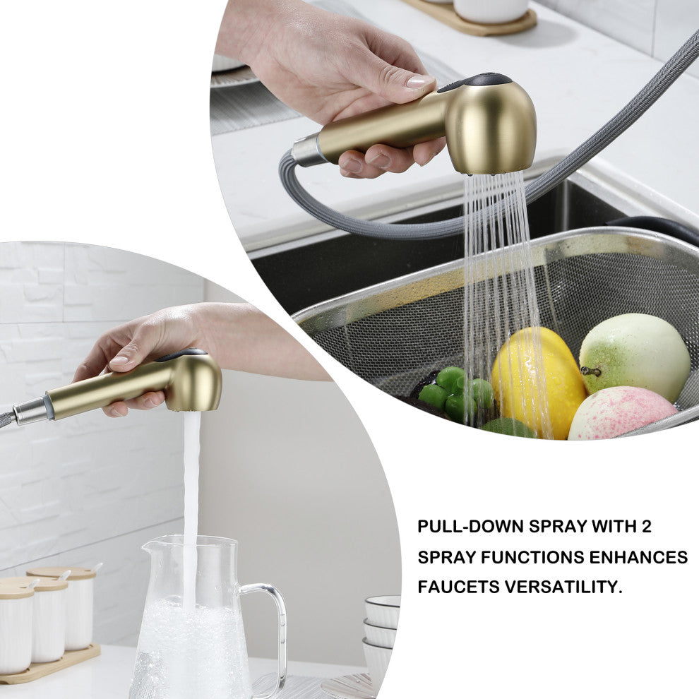 Pull Out Touch Single Handle Kitchen Faucet with Deck Plate, Brushed Gold