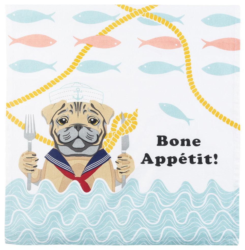 Nautical Dogs Kitchen Tea Towels, Pug