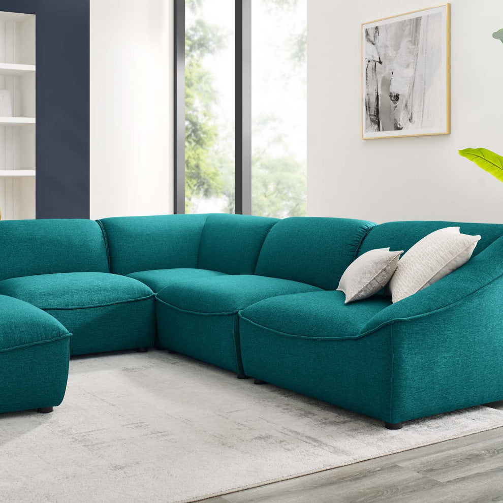 Sectional Sofa Set, Fabric, Teal Blue, Modern, Living Lounge Hotel Hospitality