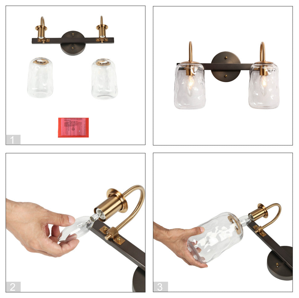 LNC Matte Black and Polished Gold Mason Jar Modern Wall Sconces, 2 Lights