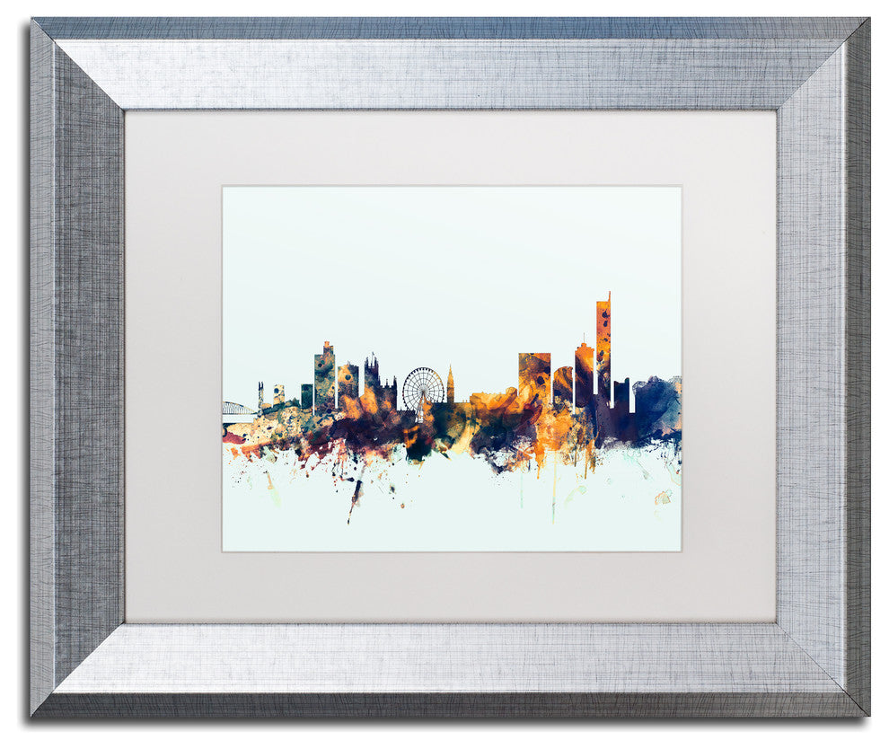 Michael Tompsett 'Manchester Skyline Blue' Matted Framed Art, 11x14