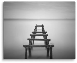Soft Lake and Abandoned Pier Black and White Landscape Photo Canvas Art Print, 16" X 20"